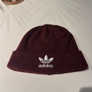 Adidas Burgundy Knit Beanie with White Logo